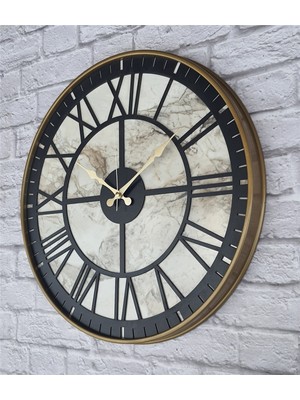Markakanvas Altın(Gold) Renkli  Metal Kasalı Mermer Desenli  Duvar Saati  ( Çap 50 cm -Çap 80 cm )