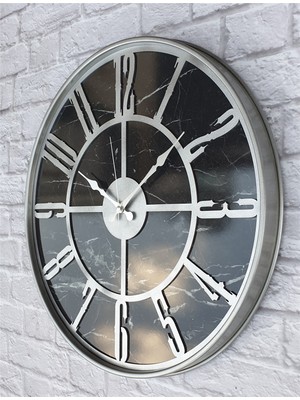 Markakanvas Gri  Metal Kasalı Mermer Desenli  Duvar Saati  ( Çap 50 cm -Çap 80 cm )