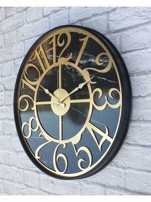Markakanvas Siyah Metal Kasalı Mermer Desenli  Duvar Saati  ( Çap 50 cm -Çap 80 cm )