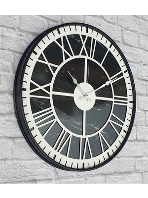 Markakanvas Siyah Metal Kasalı Mermer Desenli  Duvar Saati  ( Çap 50 cm -Çap 80 cm )