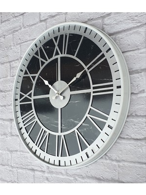 Markakanvas Beyaz Metal Kasalı Mermer Desenli  Duvar Saati  ( Çap 50 cm -Çap 80 cm )