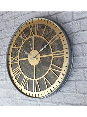 Markakanvas Gri  Metal Kasalı Mermer Desenli  Duvar Saati  ( Çap 50 cm -Çap 80 cm )