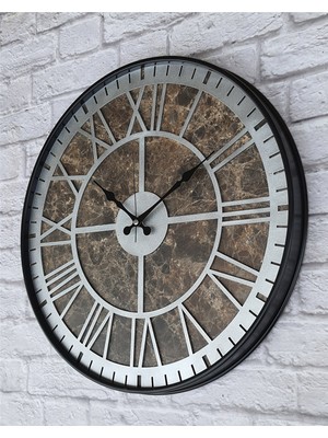 Markakanvas Siyah Metal Kasalı Mermer Desenli  Duvar Saati  ( Çap 50 cm -Çap 80 cm )