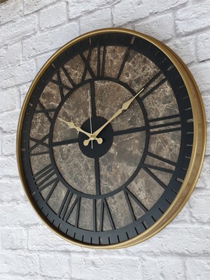 Markakanvas Altın(Gold) Renkli Metal Kasalı Mermer Desenli  Duvar Saati  ( Çap 50 cm -Çap 80 cm )