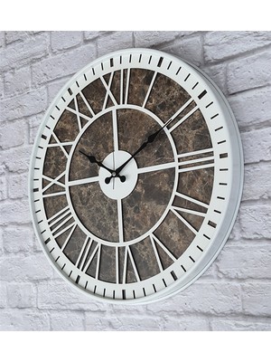Markakanvas Beyaz Metal Kasalı Mermer Desenli  Duvar Saati  ( Çap 50 cm -Çap 80 cm )