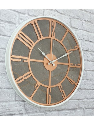 Markakanvas Beyaz Metal Kasalı Mermer Desenli  Duvar Saati  ( Çap 50 cm -Çap 80 cm )