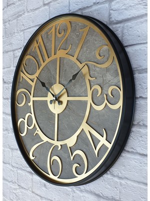 Markakanvas Siyah Metal Kasalı Mermer Desenli  Duvar Saati  ( Çap 50 cm -Çap 80 cm )