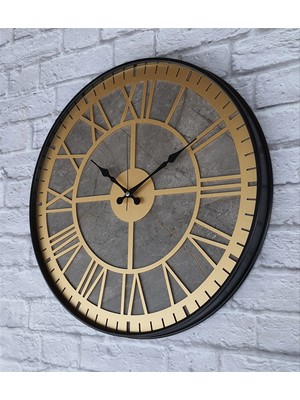 Markakanvas Siyah Metal Kasalı Mermer Desenli  Duvar Saati  ( Çap 50 cm -Çap 80 cm )