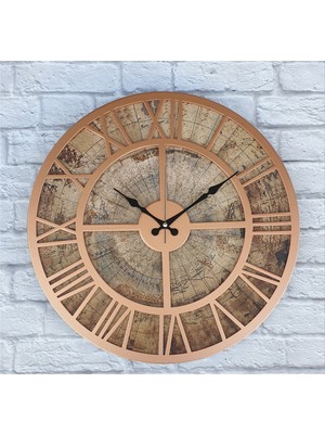 Markakanvas Eski Dünya Haritalı Duvar Saati   (Çap 50 cm - 80 cm )