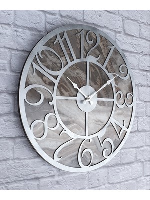 Markakanvas Mermer Desenli  Duvar Saati  Çap 50 Cm-Çap 80 cm