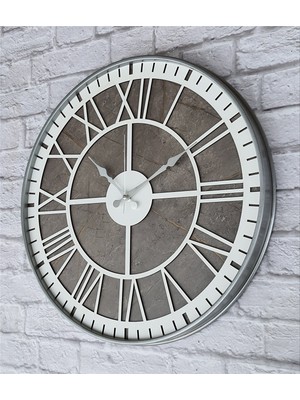 Markakanvas Gri  Metal Kasalı Mermer Desenli  Duvar Saati  ( Çap 50 cm -Çap 80 cm )