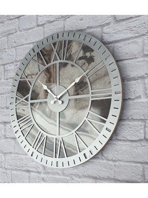 Markakanvas Mermer Desenli  Duvar Saati  Çap 50 Cm-Çap 80 cm