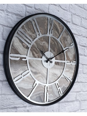 Markakanvas Siyah Metal Kasalı Mermer Desenli  Duvar Saati  ( Çap 50 cm -Çap 80 cm )