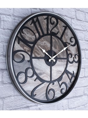Markakanvas Gri  Metal Kasalı Mermer Desenli  Duvar Saati  ( Çap 50 cm -Çap 80 cm )