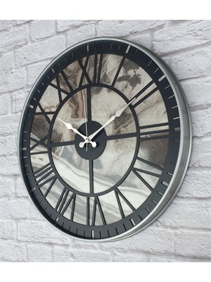 Markakanvas Gri  Metal Kasalı Mermer Desenli  Duvar Saati  ( Çap 50 cm -Çap 80 cm )