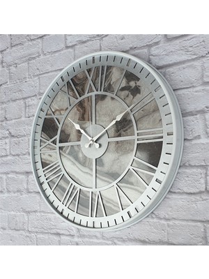 Markakanvas Beyaz Metal Kasalı Mermer Desenli  Duvar Saati  ( Çap 50 cm -Çap 80 cm )