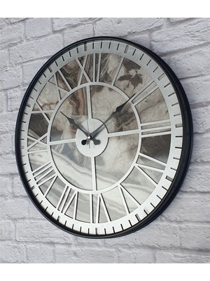 Markakanvas Siyah Metal Kasalı Mermer Desenli  Duvar Saati  ( Çap 50 cm -Çap 80 cm )