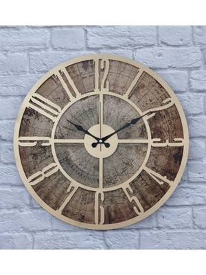 Markakanvas Eski Dünya Haritalı Duvar Saati   (Çap 50 cm - 80 cm )