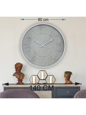 Markakanvas Metal Kasalı Beton Renkli Duvar Saati     50 x 80  cm