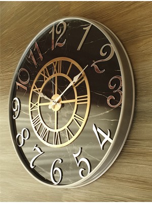 Markakanvas Gri Metal Kasalı Mermer Desenli  Duvar Saati      50 x 80 cm