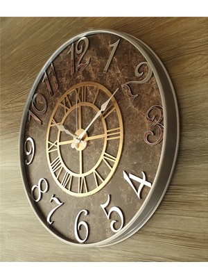 Markakanvas Gri Metal Kasalı Mermer Desenli Ayna Rakamlı Duvar Saati      50 x 80 cm
