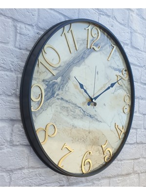 Markakanvas Siyah Metal Kasalı Mermer Desenli  Duvar Saati    50 x 80  cm