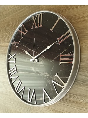Markakanvas Gri Metal Kasalı Mermer Desenli Ayna Rakamlı Duvar Saati      50 x 80 cm