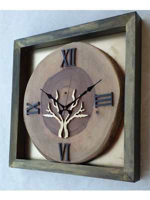 Markakanvas Kare Doğal Masif Ahşap Ceviz Ağacı   Duvar  Masa Saati 30 x 30  cm