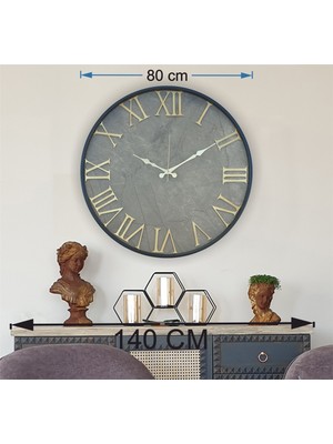 Markakanvas Siyah Metal Kasalı Mermer Desenli  Duvar Saati    50 x 80  cm
