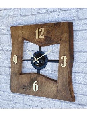 Markakanvas Doğal Masif Ahşap Kare Duvar Saati 50 x 50 cm