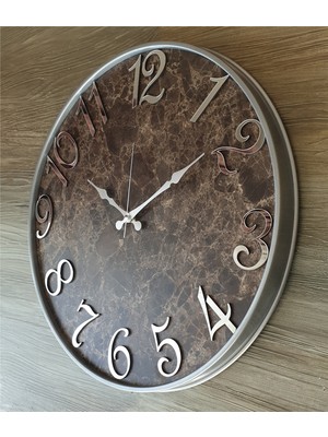 Markakanvas Gri Metal Kasalı Mermer Desenli Ayna Rakamlı Duvar Saati      50 x 80 cm
