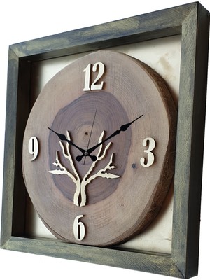 Markakanvas Kare Doğal Masif Ahşap Ceviz Ağacı   Duvar  Masa Saati 30 x 30  cm