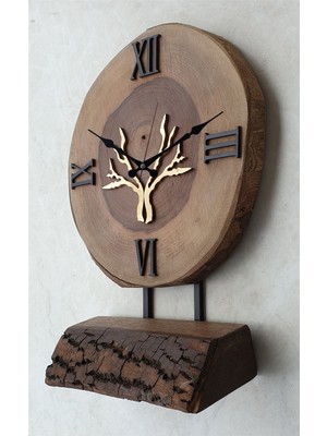 Markakanvas Doğal Masif Ahşap Ağaç Gold Altın Duvar  Masa Saati 25 x 40  cm