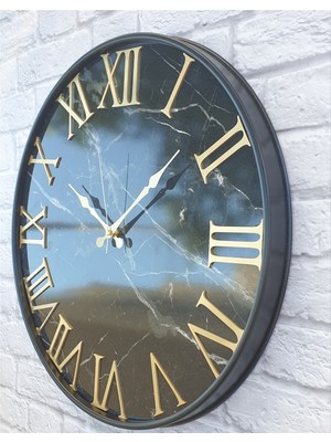 Markakanvas Siyah Metal Kasalı Mermer Desenli  Duvar Saati      50 x 80 cm