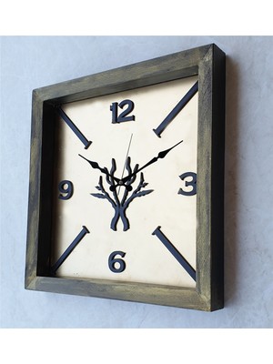 Markakanvas Ahşap Eskitme Kare Gold Altın Duvar  Masa Saati