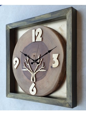 Markakanvas Kare, Doğal Masif Ahşap Ceviz Ağacı   Duvar , Masa Saati 30X30 cm