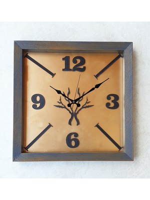 Markakanvas Ahşap Eskitme Kare Gold Altın Duvar  Masa Saati