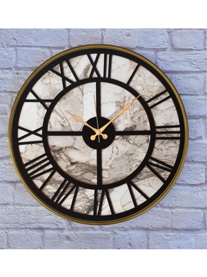 Markakanvas Altın Gold Renk Metal Kasalı Mermer Desenli Duvar Saati  50 x 80  cm