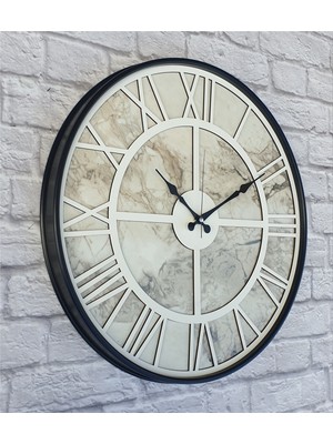 Markakanvas Siyah Metal Kasalı Mermer Desenli Duvar Saati Çap 50 - 80 cm