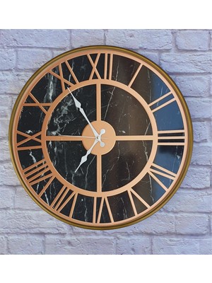 Markakanvas Altın Gold Renk Metal Kasalı Mermer Desenli Duvar Saati  50 x 80  cm