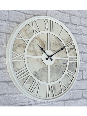 Markakanvas Beyaz Metal Kasalı Mermer Desenli Duvar Saati  50 x 80  cm