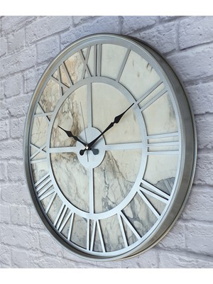 Markakanvas Gri Metal Kasalı Mermer Desenli Duvar Saati  50 x 80  cm