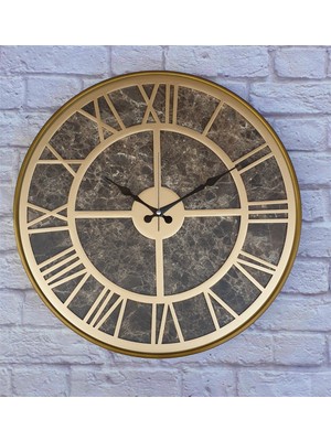 Markakanvas Altın Gold Renk Metal Kasalı Mermer Desenli Duvar Saati  50 x 80  cm