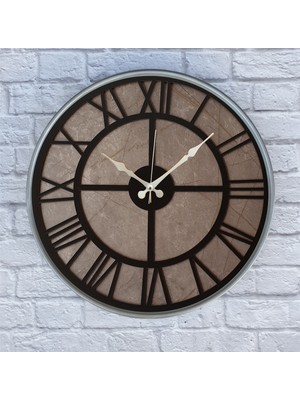 Markakanvas Gri Metal Kasalı Mermer Desenli Duvar Saati  50 x 80  cm