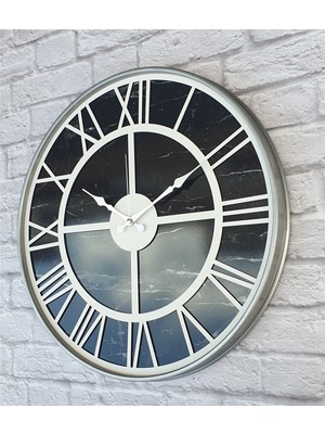 Markakanvas Gri Metal Kasalı Mermer Desenli Duvar Saati  50 x 80  cm