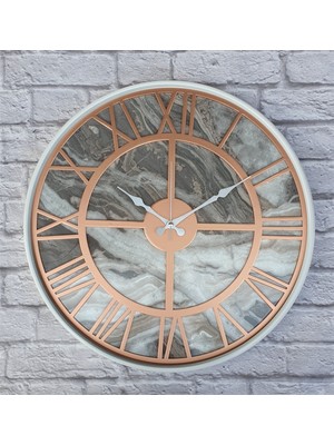 Markakanvas Beyaz Metal Kasalı Mermer Desenli Duvar Saati  50 x 80  cm