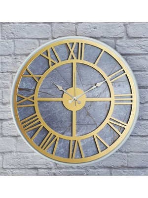 Markakanvas Beyaz Metal Kasalı Mermer Desenli Duvar Saati  50 x 80  cm