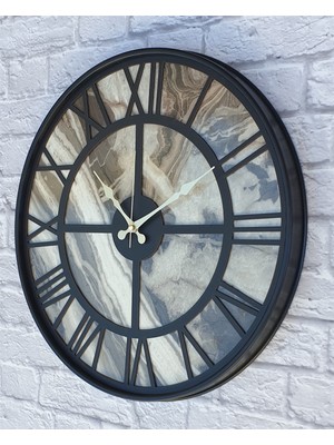 Markakanvas Siyah Metal Kasalı Mermer Desenli Duvar Saati  50 x 80  cm