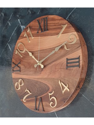 Markakanvas Doğal Ahşap Masif Ceviz Ağacı Duvar Saati    40  cm