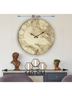 Markakanvas Gri Metal Kasalı Mermer Desenli Ayna Rakamlı Duvar Saati      50 x 80 cm